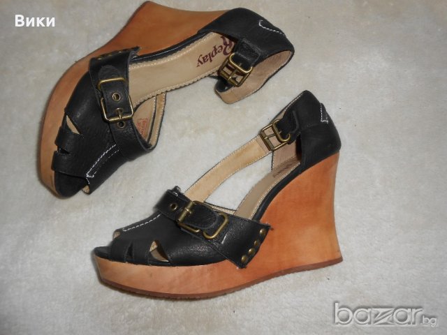 Оригинални черни кожени сандали на платформа Replay, снимка 2 - Сандали - 21214751