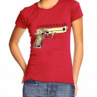 ХИТ! Дамска блуза FASHION KILLER с пистолет принт! Поръчай модел с ТВОЯ идея!, снимка 1 - Тениски - 13581023