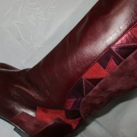 ЕСТЕСТВЕНА КОЖА италиански високи ботуши, цвят бордо, бохо стил, снимка 1 - Дамски ботуши - 20693878