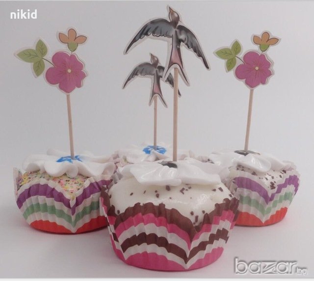 Пролет Лястовичка 24 бр топери клечки за мъфини декорация и украса, снимка 1