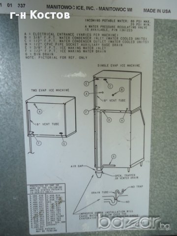 1.От Италия втора употреба ледогенератор внос марка Manitowoc  280 кг. за 24 часа. Цена  3500 лв.( 3, снимка 8 - Обзавеждане за заведение - 9112645