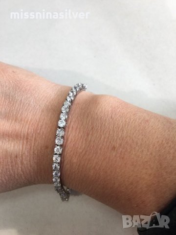 Сребърна гривна с циркони 02, снимка 4 - Гривни - 10509851