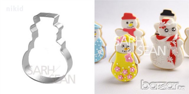 5 бр коледни снежинка елен Снежен човек дядо Коледа бастунче метални форми резци за тесто фондан, снимка 5 - Форми - 12935332