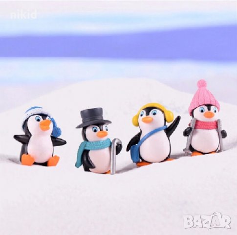 4 бр Зимни Пингвин пингвина пингвини с шал пластмасови PVC фигурки за игра и декорация торта топери