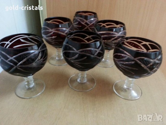 Кристални чаши цветен червен кристал, снимка 8 - Антикварни и старинни предмети - 25726614