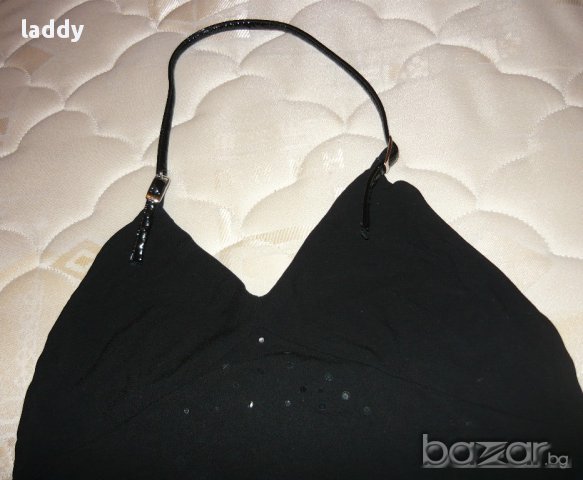 Нов черен топ с кожена призрамка, снимка 3 - Корсети, бюстиета, топове - 14388007