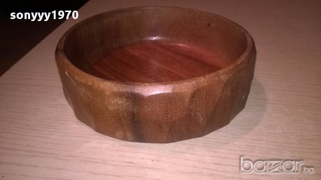 Ретро купа кръгла 15.5х4.5см-тиково дърво-внос швеицария, снимка 7 - Антикварни и старинни предмети - 17245320