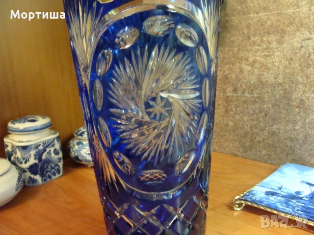 Бохемия великолепна кристална ваза кобалт , снимка 2 - Вази - 25080668