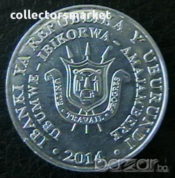 5 франка 2014(жеравова птица), Бурунди, снимка 2 - Нумизматика и бонистика - 14340954
