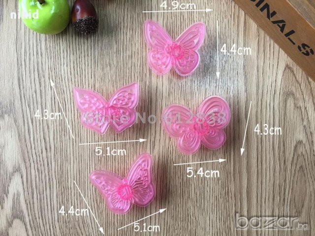 4 бр. печати форми пеперуди пеперуда за украса фондан торта резци 3д с релеф, снимка 2 - Форми - 14907805