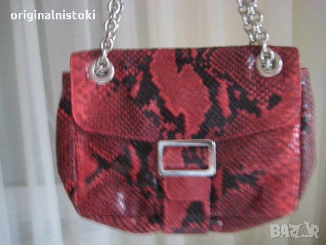 Естествена кожа червена чанта с метална дръжка