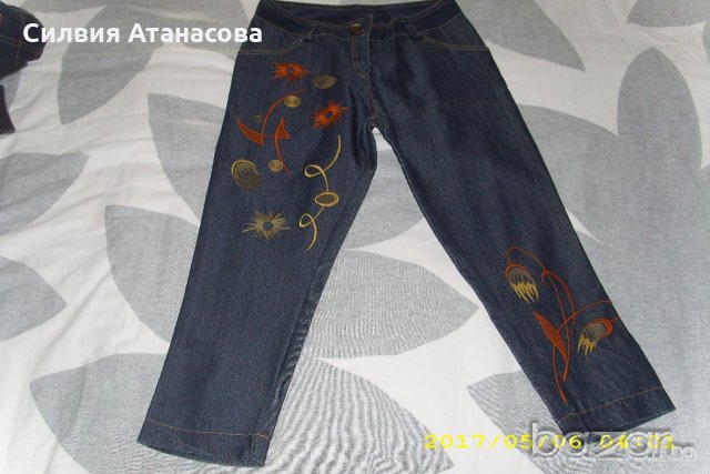 Дънки с бродерии 7/8 нови