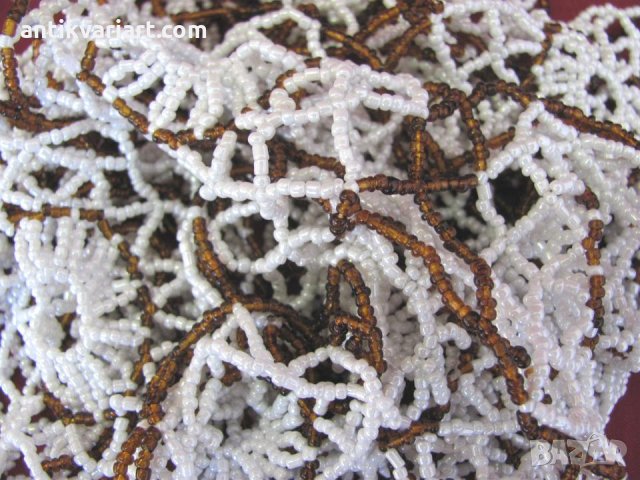 30-те Стара Ръчно Изработена Покривка от Стъклени мъниста, снимка 5 - Антикварни и старинни предмети - 25903663