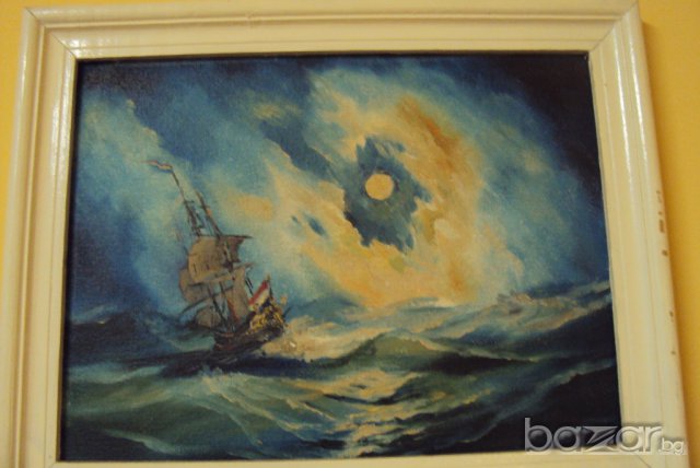 картина кораб в бурноморе , снимка 1 - Антикварни и старинни предмети - 9658922