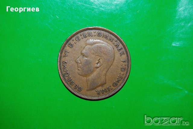 1 пени Великобритания 1944  ВСВ ,голяма монета Рядка, снимка 2 - Нумизматика и бонистика - 13404442