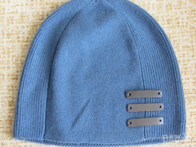Синя мъжка машинно плетена шапка, 100% кашмир, Монголия, снимка 2 - Шапки - 25908226