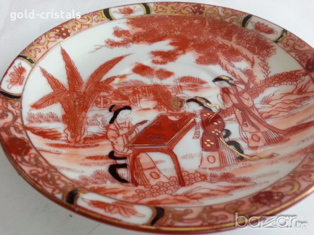 чинийка рисуван японски фин порцелан с позлата, снимка 2 - Антикварни и старинни предмети - 19993232