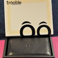 "TROOBLE" Slim Wallet Genuine High Quality Black Leather Card Case, снимка 1 - Портфейли, портмонета - 24215036