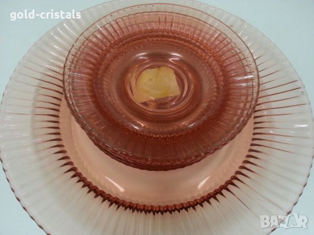  антикварен сервиз чинии розово стъкло 53г, снимка 11 - Антикварни и старинни предмети - 22342884