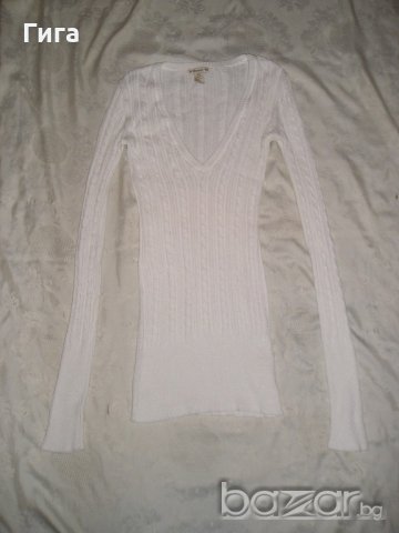 Бял пуловер с плетеници, снимка 2 - Блузи с дълъг ръкав и пуловери - 18987036