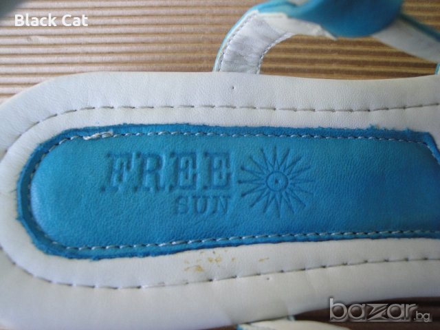 Нови кокетни синьо-бели кожени дамски сандали / летни обувки "Free Sun", естествена кожа, чехли, снимка 14 - Сандали - 18759237