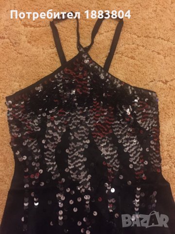 Сатенена рокля с пайети, снимка 2 - Рокли - 24268437