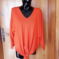 Оранжева блуза плетиво с връзка отпред ХЛ, снимка 1 - Блузи с дълъг ръкав и пуловери - 25137276
