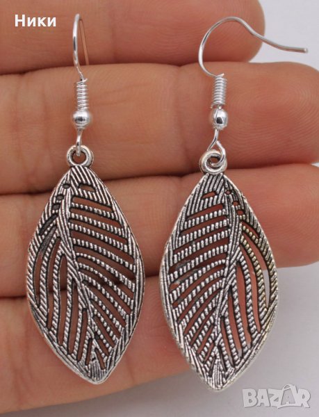 Нови висяки обеци " Листа " със сребърно покритие и печати 925 - мод.24, снимка 1