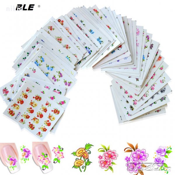 9 # BLE лот 50 бр листа татос цветя ваденки водни стикери за нокти листчеТа, снимка 1