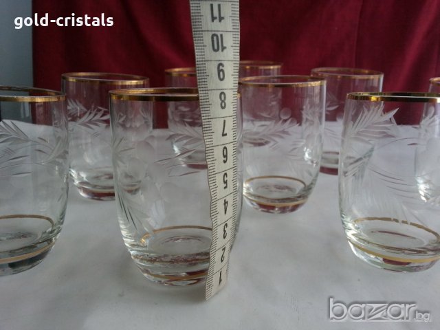 Стъклени чаши гравирани с златен кант , снимка 4 - Антикварни и старинни предмети - 20681508