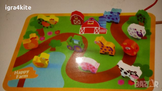 Комплект Наниз от дървени животни и коли в 2 модела с връв и постелка, снимка 8 - Образователни игри - 26155869