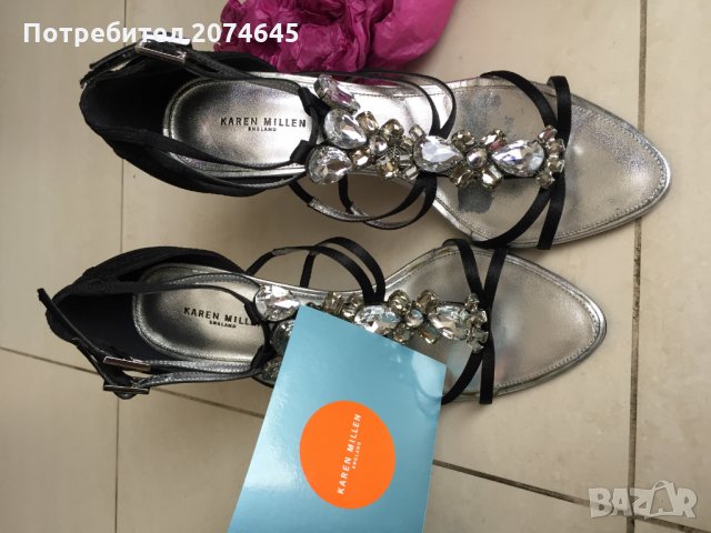 Karen Millen сандали на ток с камъни,черни.Номер-40, снимка 7 - Дамски обувки на ток - 22789453