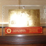 Сувенири 100 лева златни банкноти в стъклена поставка, основа от дърво + сертификат, снимка 2 - Нумизматика и бонистика - 7622660