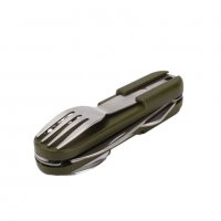 Нов джобен комплект за излет пикник нож вилица лъжица калъф милитари цвят зелен