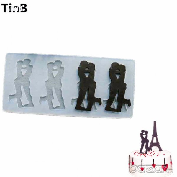 Valentine целуваща двойка топер силиконова форма молд за украса декорация торта фондан шоколад сладк, снимка 1