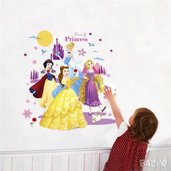Princess 4 Принцеси Снежанка Белл Рапунцел Пепеляшка стикер лепенка самозалепващ стена детска стая, снимка 1