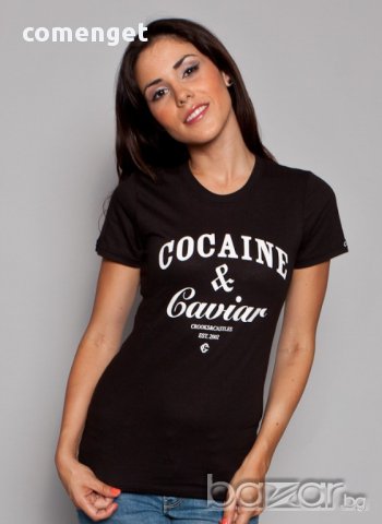 ТОП МОДЕЛ! Дамска тениска с COCAINE & CAVIAR принт! Поръчай модел С ТВОЯ идея!