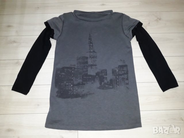 Дамска блуза с дълъг ръкав сиво и черно с камъчета с двоен ръкав с пайети, снимка 2 - Блузи с дълъг ръкав и пуловери - 23625129