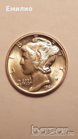 BUnc  MERCURY DIME 1944 Philadelphia Mint. WW2 ERA, снимка 1 - Нумизматика и бонистика - 19840040