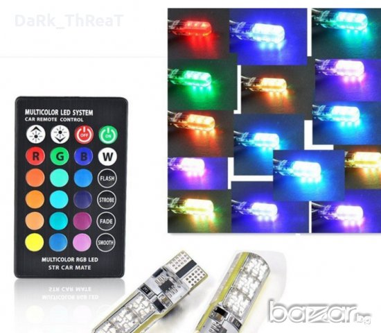 RGB LED T10 цветни крушки с дистанционно управление, снимка 2 - Аксесоари и консумативи - 20813535