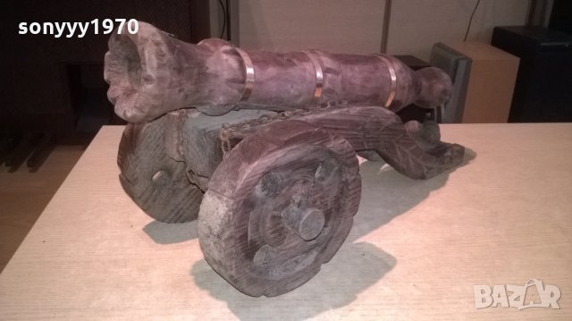 оръдие-топ-дърво и месинг-52х27х25см-внос швеицария, снимка 13 - Антикварни и старинни предмети - 23741780