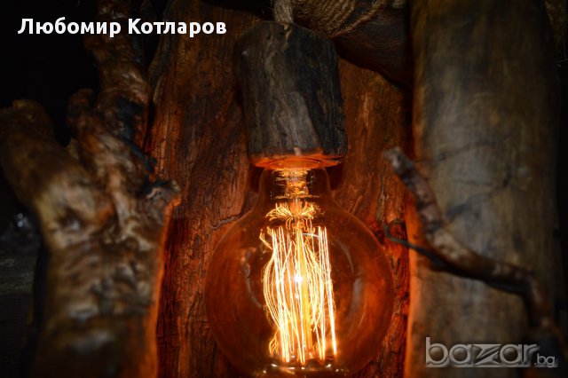 Уникална дървена лампа тип „Винтидж“-2, снимка 8 - Настолни лампи - 18073082