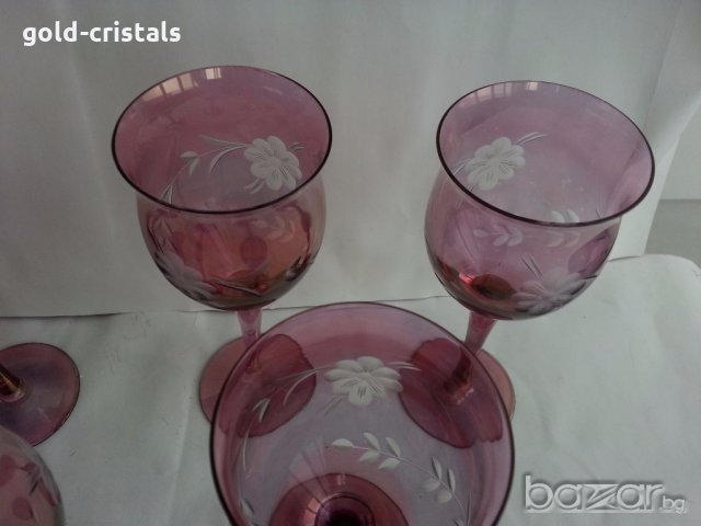  кристални чаши  цветен кристал гравиран, снимка 13 - Антикварни и старинни предмети - 20061877