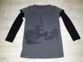 Дамска блуза с дълъг ръкав сиво и черно с камъчета с двоен ръкав с пайети, снимка 2