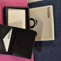 "TROOBLE" Slim Wallet Genuine High Quality Black Leather Card Case, снимка 4 - Портфейли, портмонета - 24215036