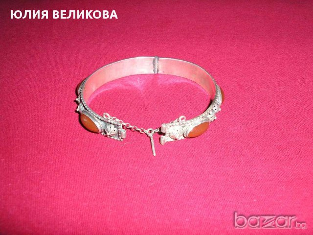Старинна сребърна гривна с оникс и сардоникс, снимка 4 - Гривни - 12976348