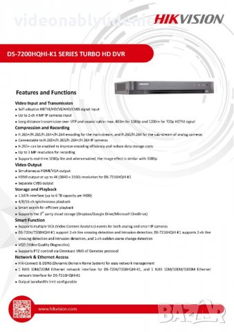 DVR HIKVISION DS-7204HQHI-K1 Поддържа 4х HD-TVI/AHD/CVI Камери до 2/3 MPX H.265 Pro+/H.265, снимка 3 - Комплекти за видеонаблюдение - 25337275