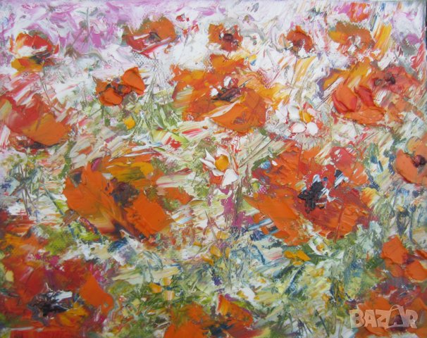 Цветя, макове, мак, маслени бои / платно Мима / Art by MiMa картина , снимка 2 - Картини - 25189793