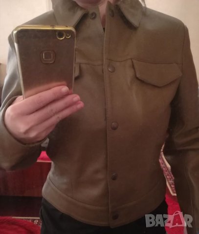 НОВОМаслено зелено яке естествена кожа, снимка 2 - Якета - 25228811