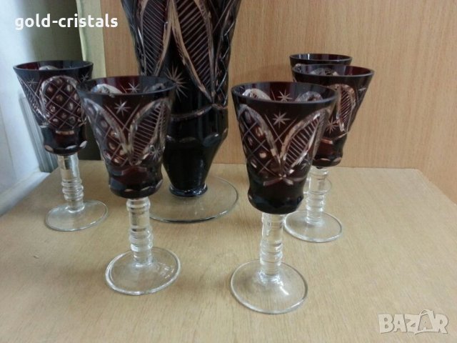 Кристални чаши и гарафа цветен кристал, снимка 2 - Чаши - 22520345